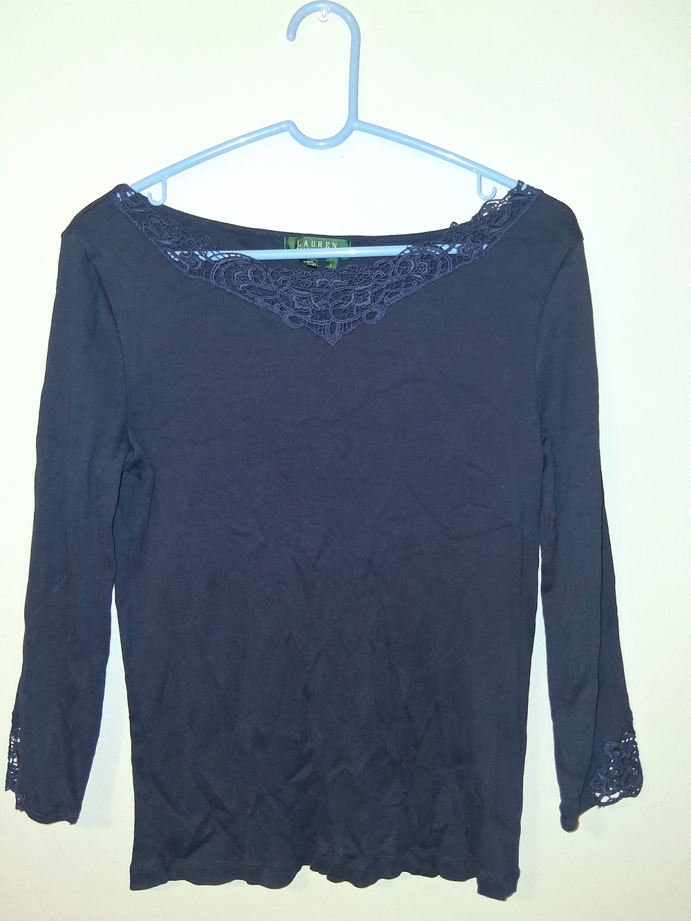 Lauren Ralph Lauren Navy Lace-Trim Long Sleeve Tee